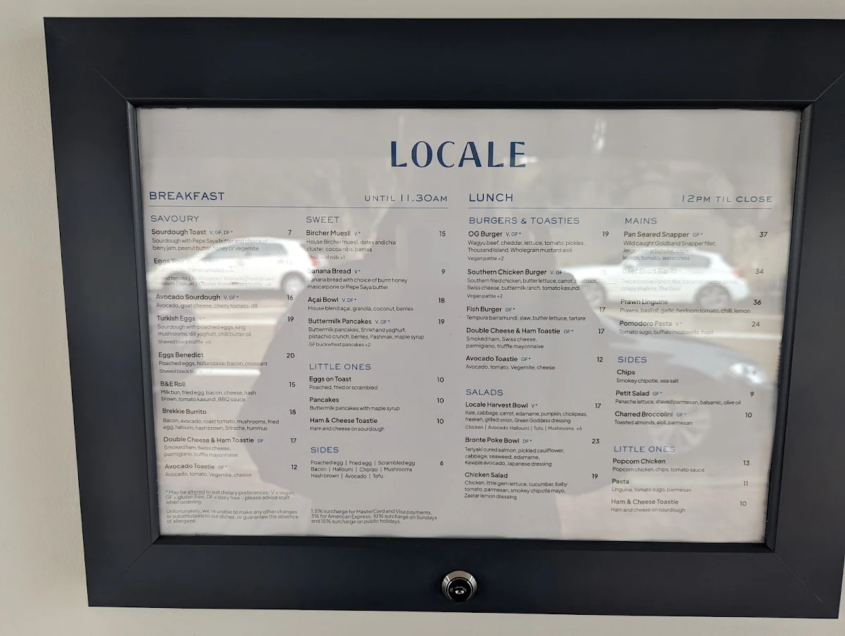 Menu, Locale Bronte
