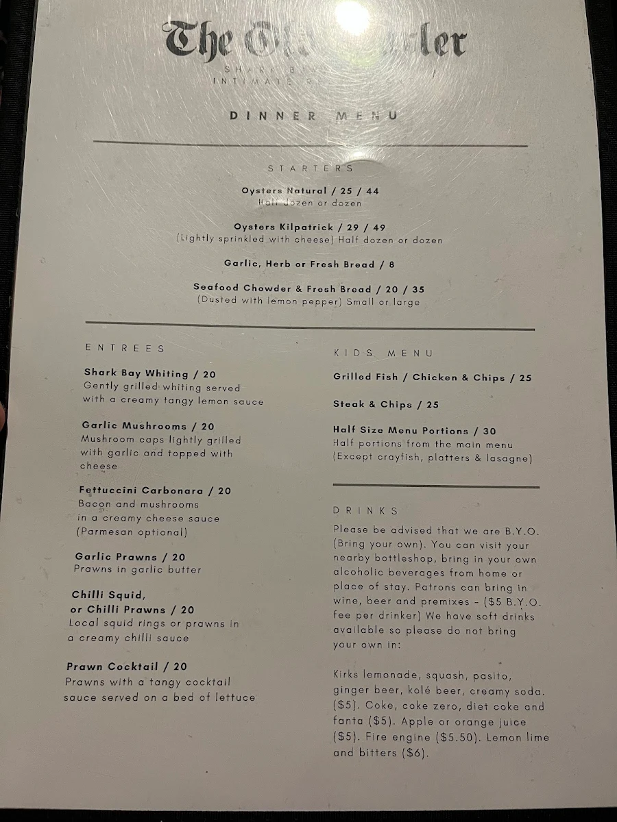 Menu, The Old Pearler Restaurant
