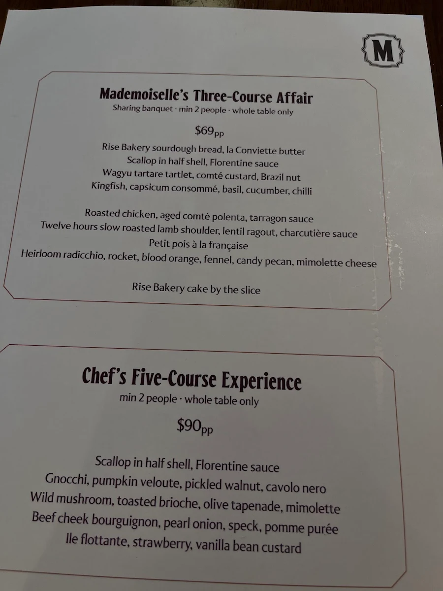 Menu, Mademmoisel