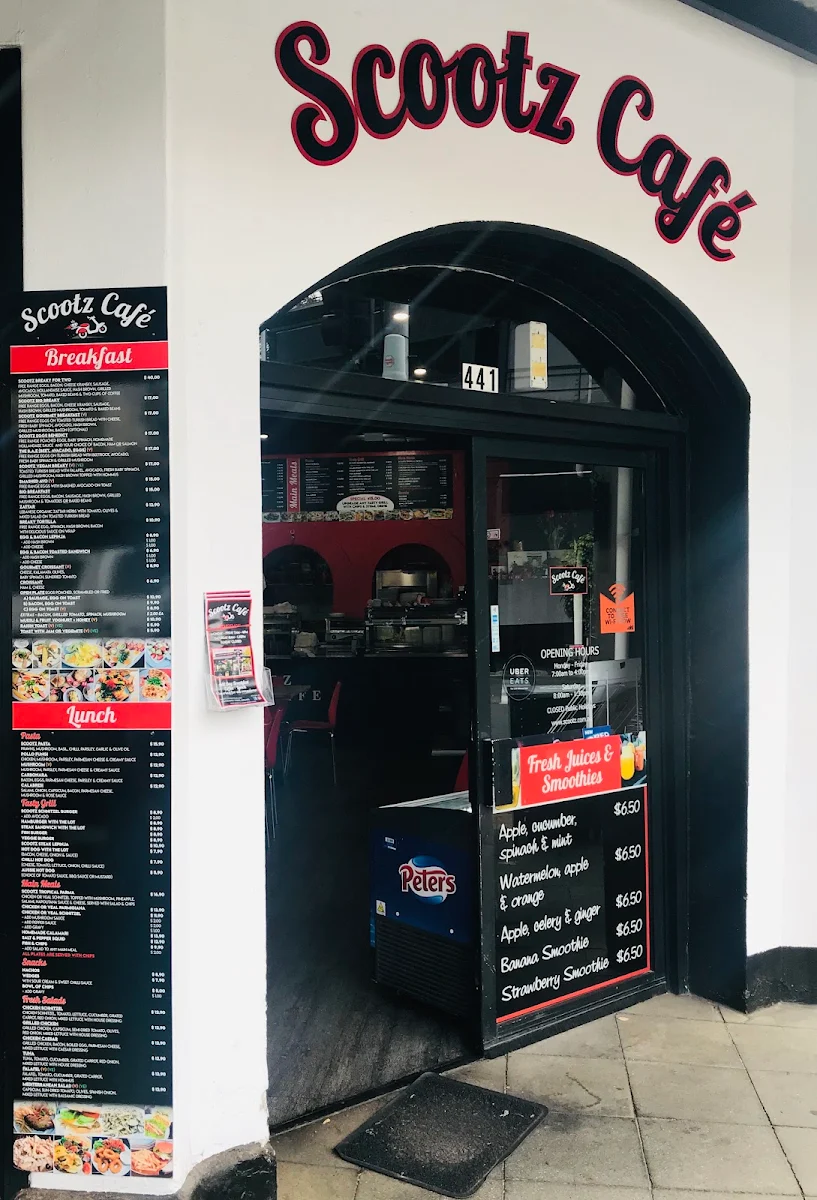 Menu, Scootz Café