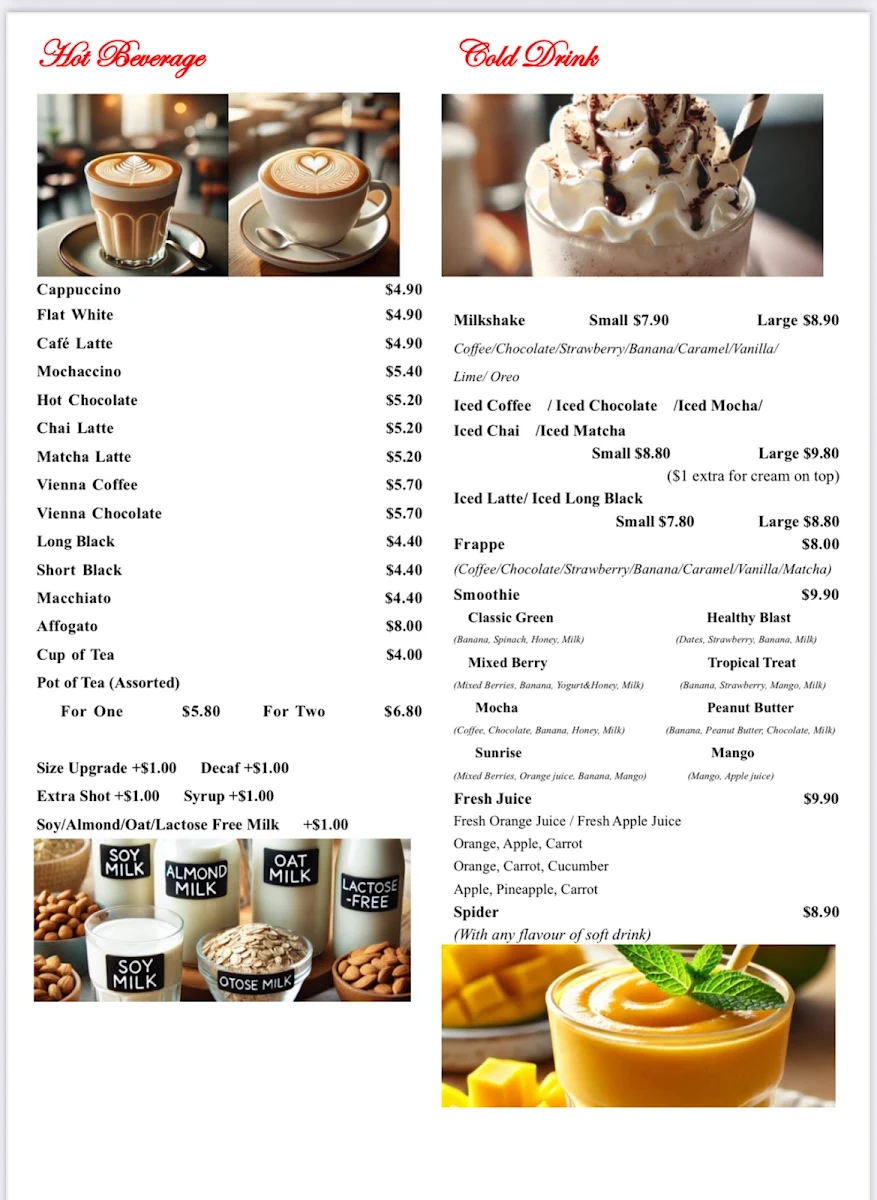 Menu, Scootz Café