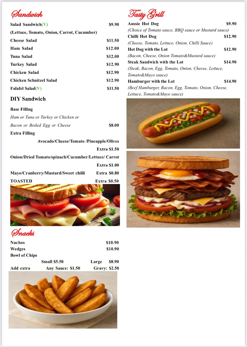 Menu, Scootz Café