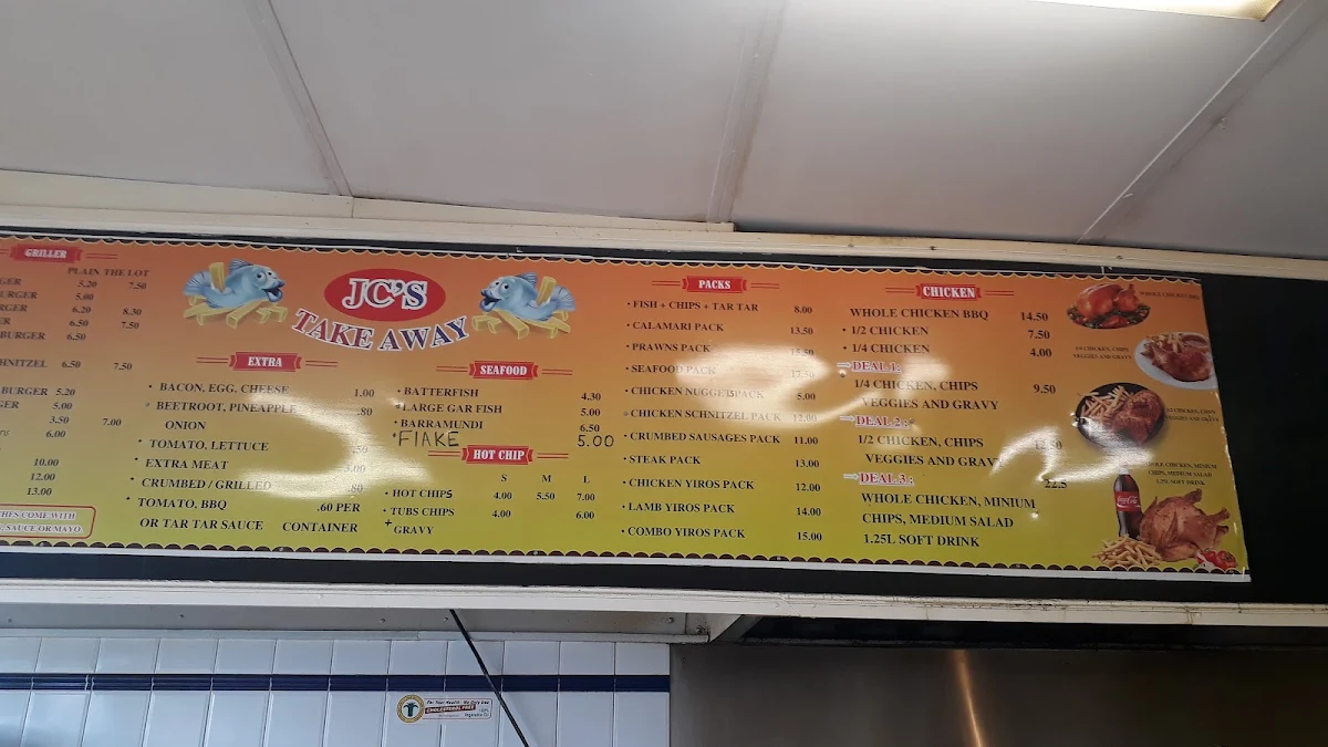 Menu, JC’s Takeaway