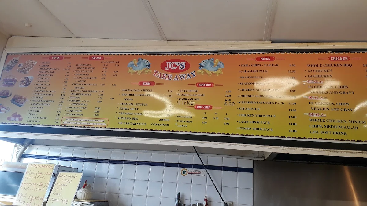 Menu, JC’s Takeaway