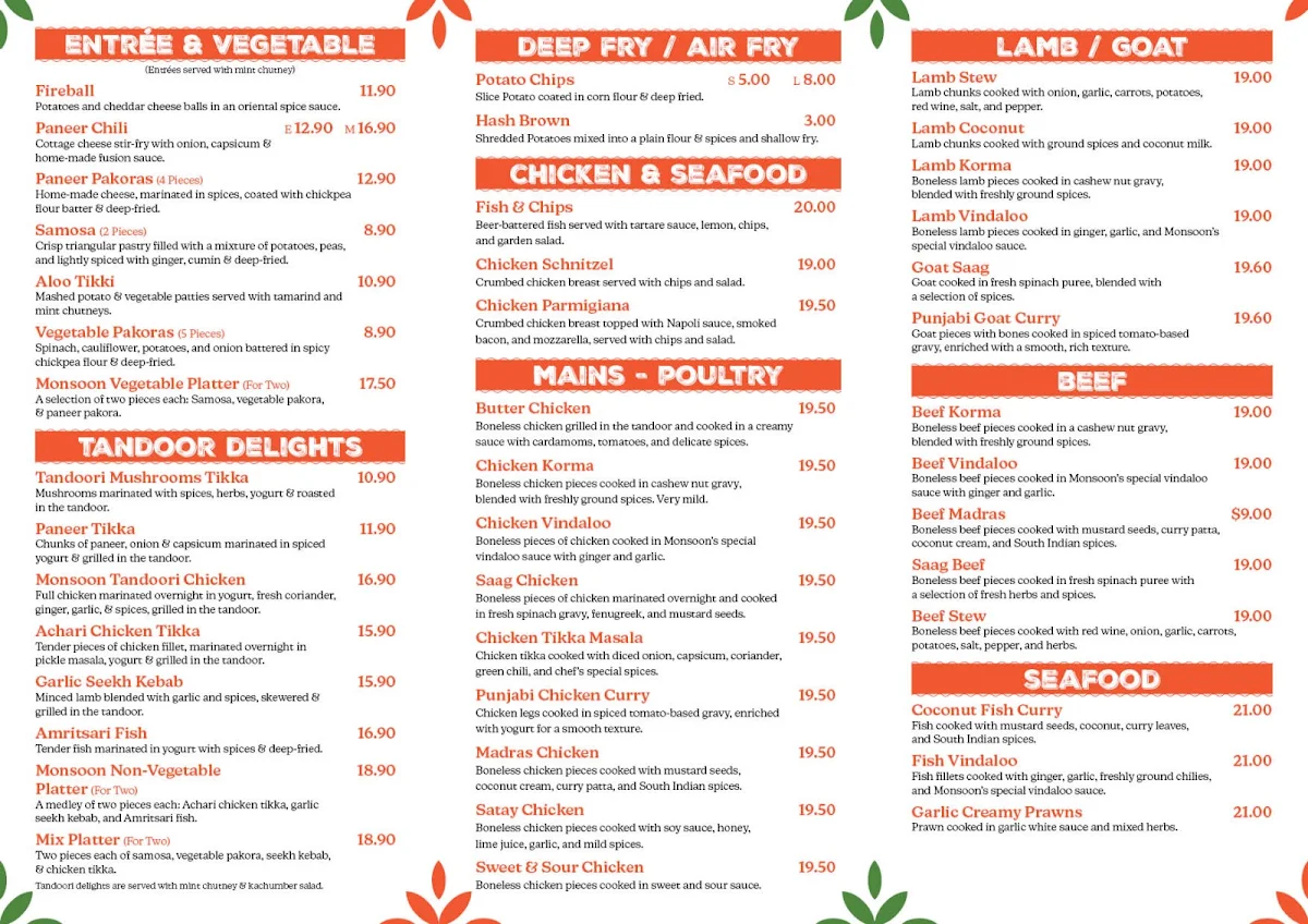 Menu, Tikkka N Talkk Indian Restaurant