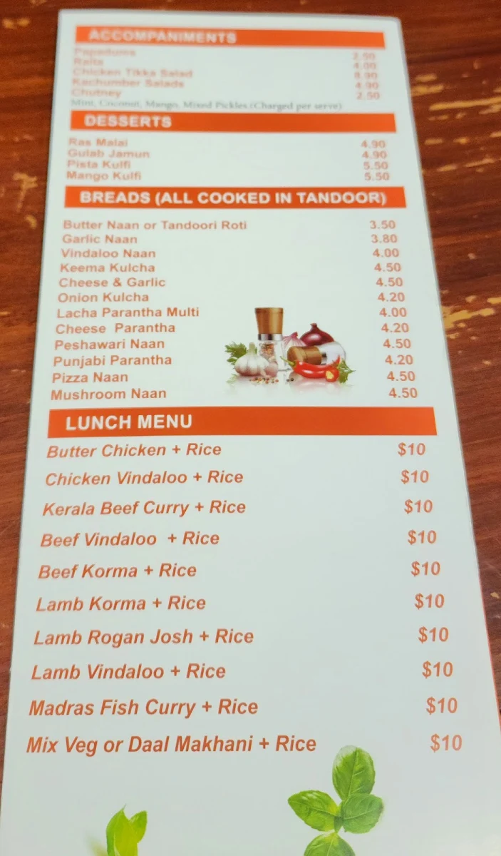 Menu, Tikkka N Talkk Indian Restaurant