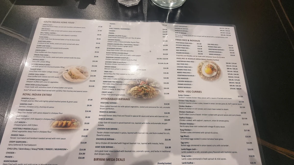 Menu, Saina Indian Restaurant Flemington