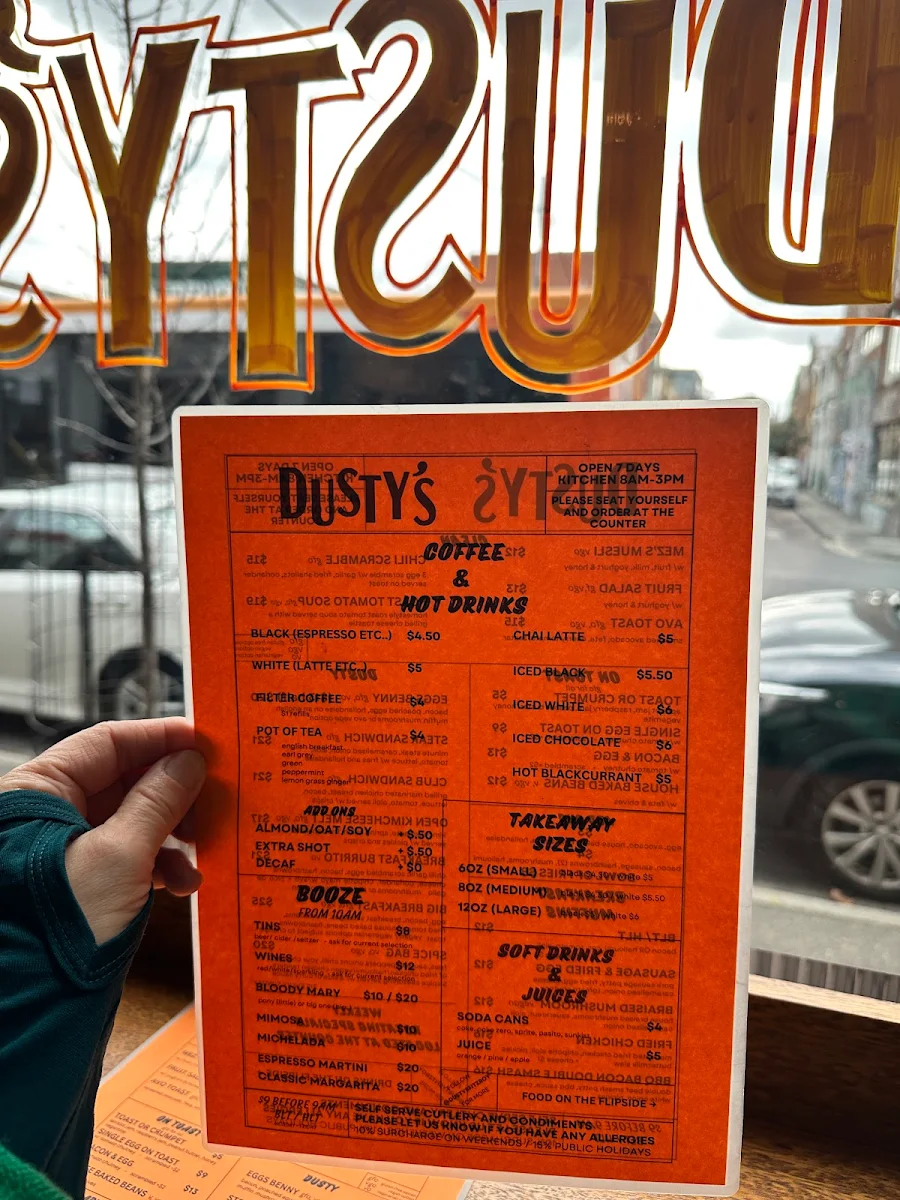 Menu, Dusty's Fitzroy