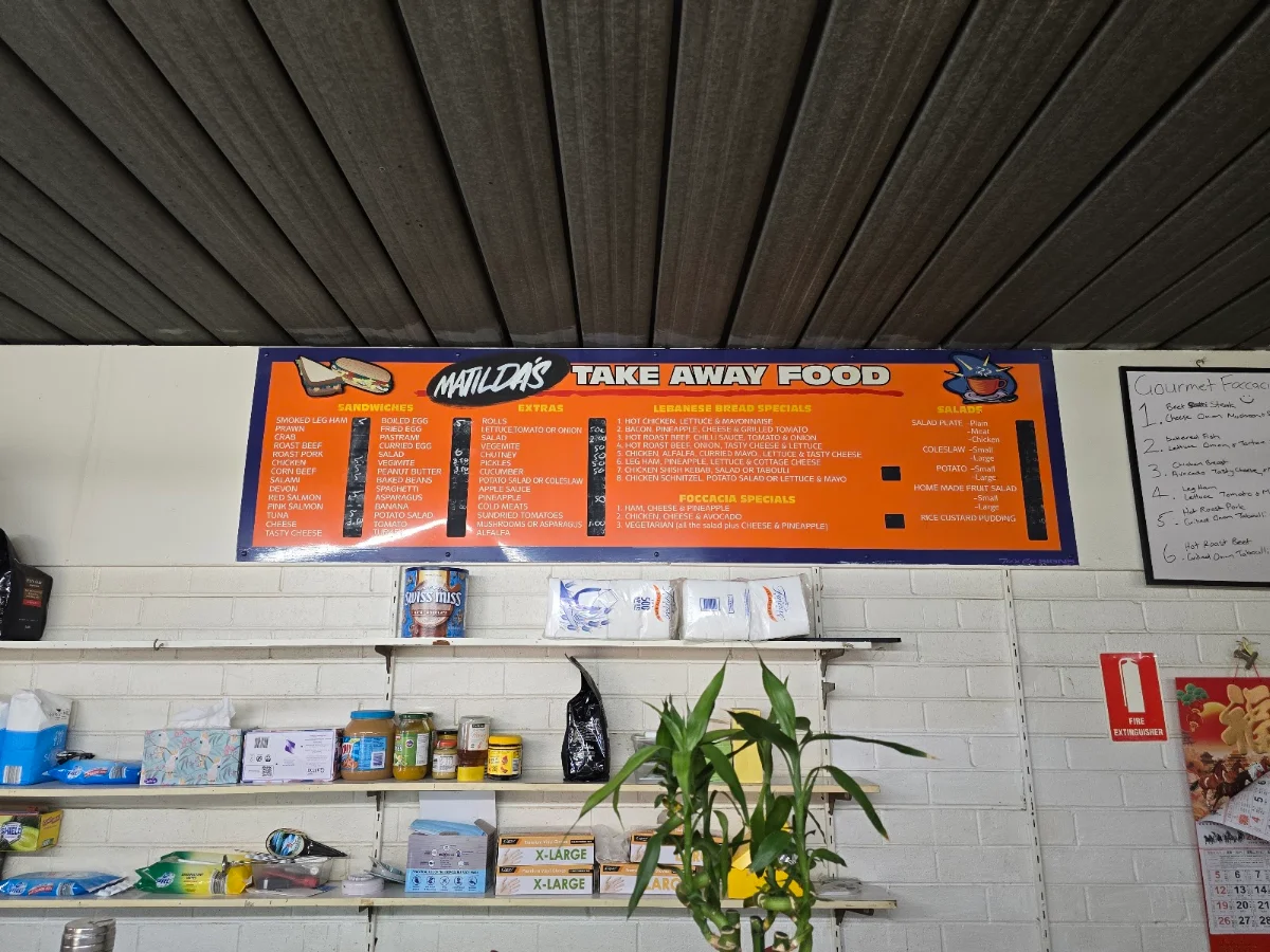 Menu, Matildas Food Bar