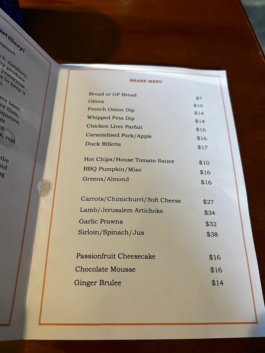 Menu, Old Salt Distillery