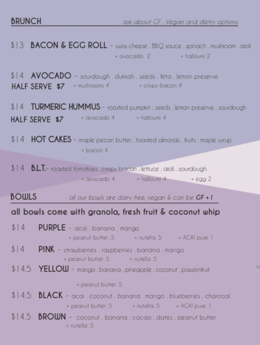 Menu, Love Street Store