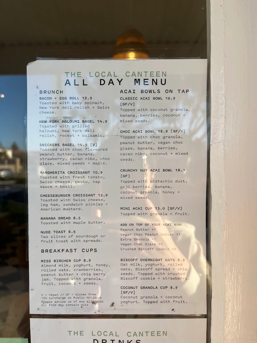 Menu, The Local Canteen