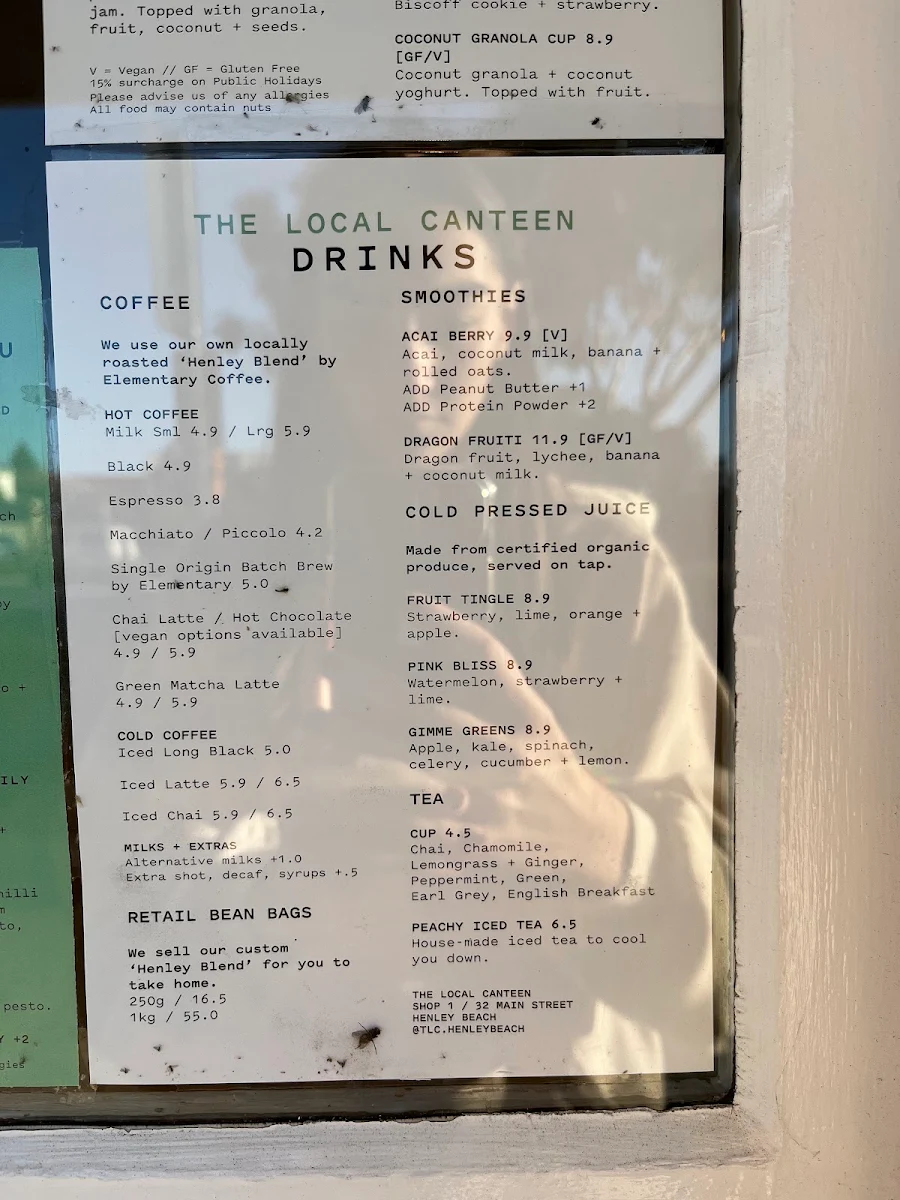 Menu, The Local Canteen