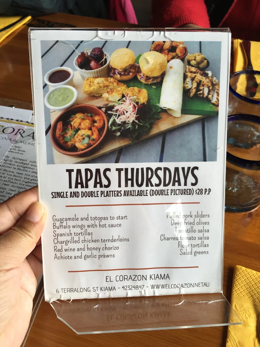 Menu, El Corazon Mexican Restaurant