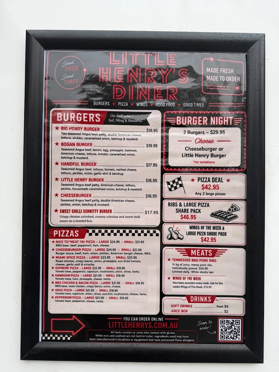 Menu, Little Henry's Diner - Manjimup