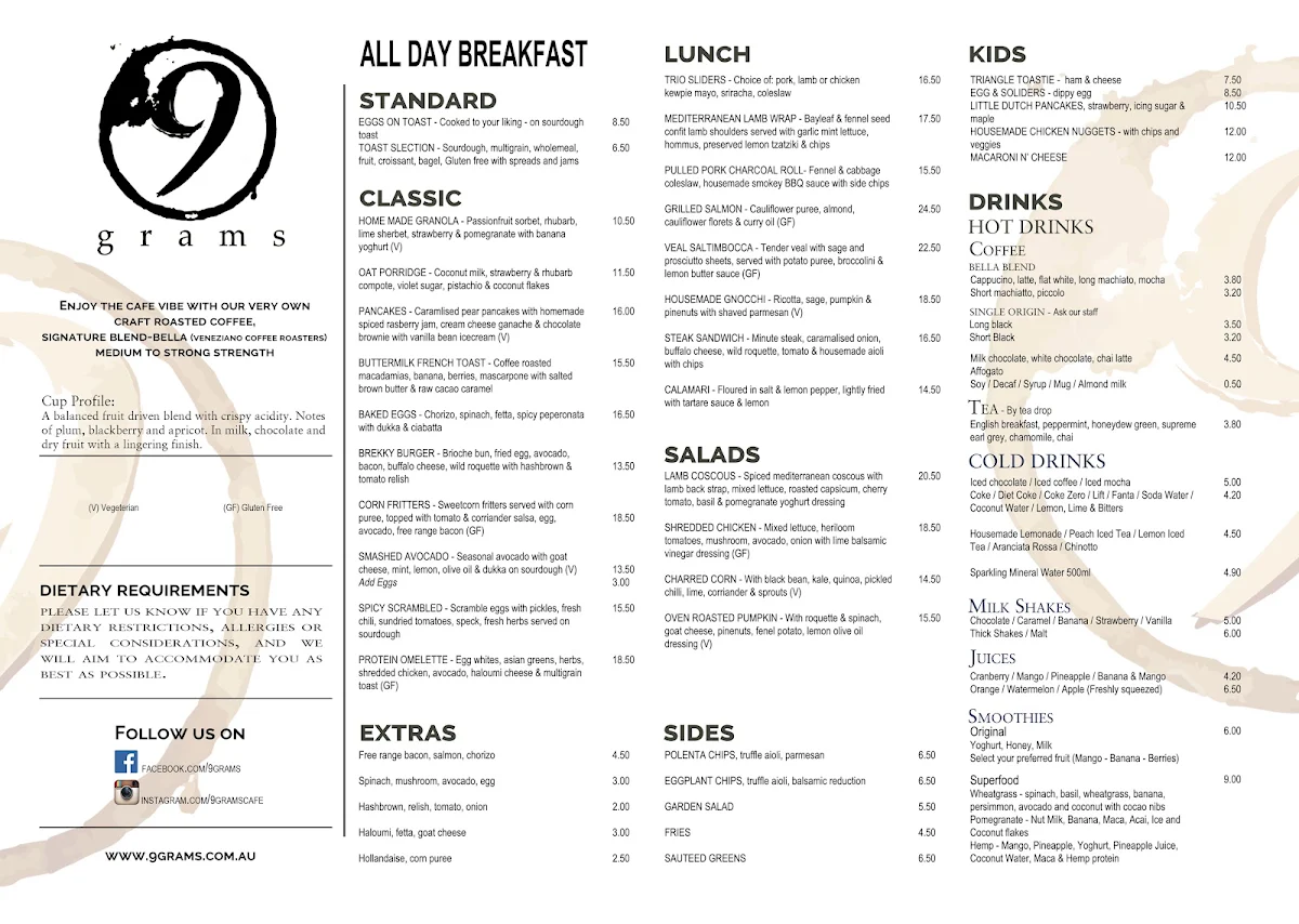 Menu, 9grams