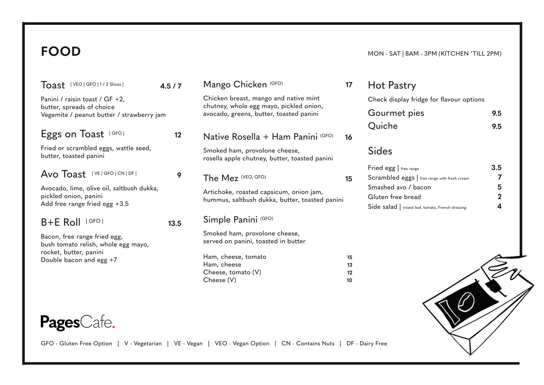 Menu, Pages Cafe West Ryde
