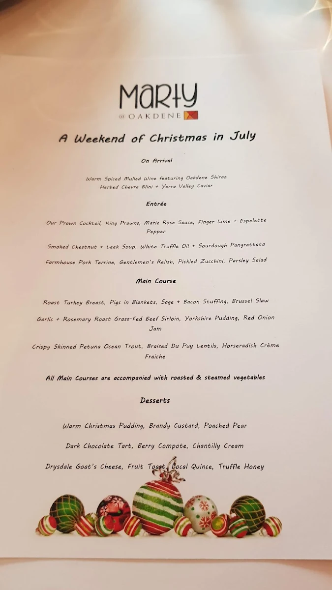 Menu, Mr Grubb @ Oakdene