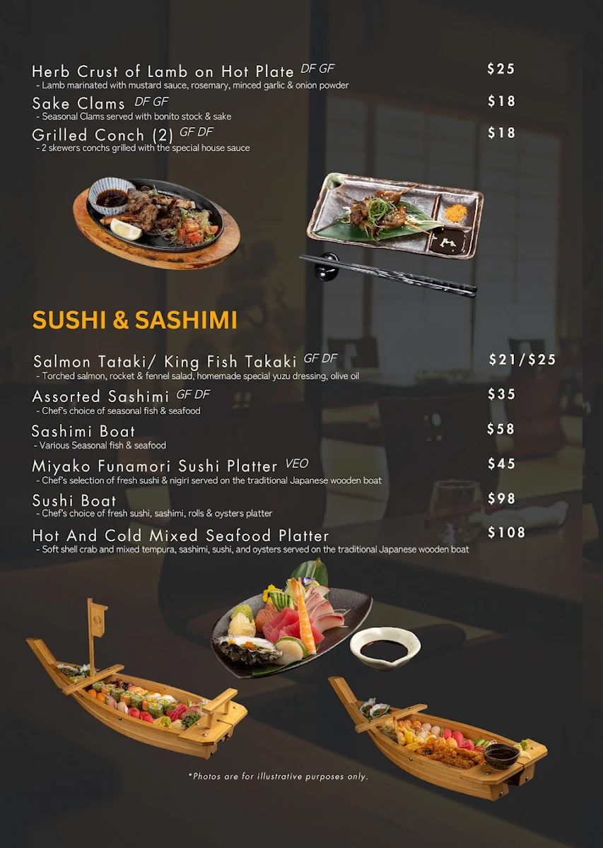 Menu, Ginza Miyako Japanese Restaurant