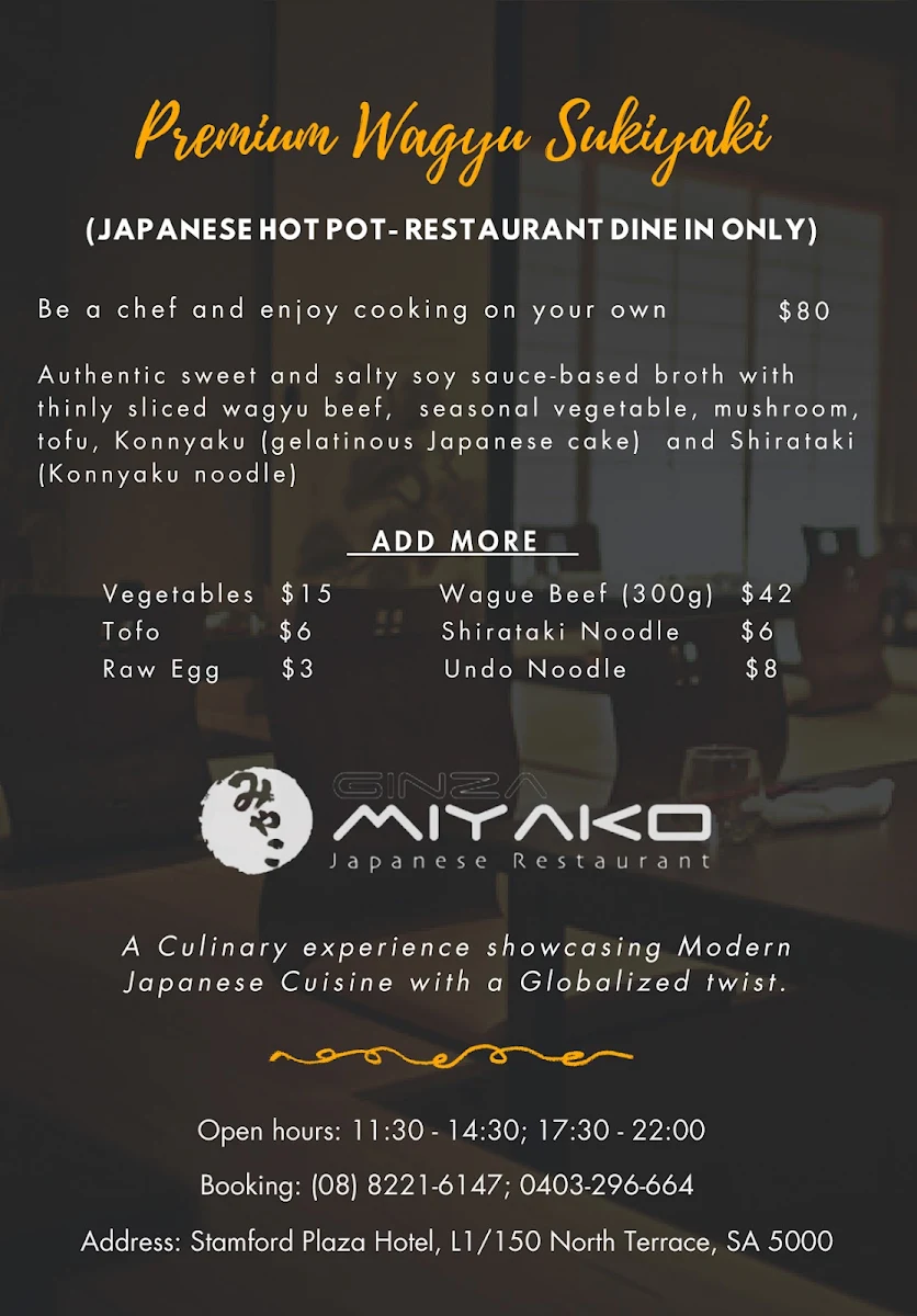 Menu, Ginza Miyako Japanese Restaurant