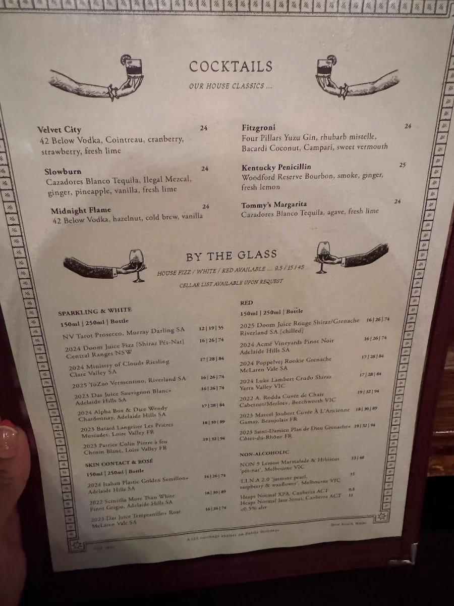 Menu, The Old Fitzroy Hotel