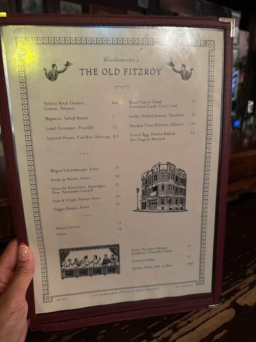 Menu, The Old Fitzroy Hotel