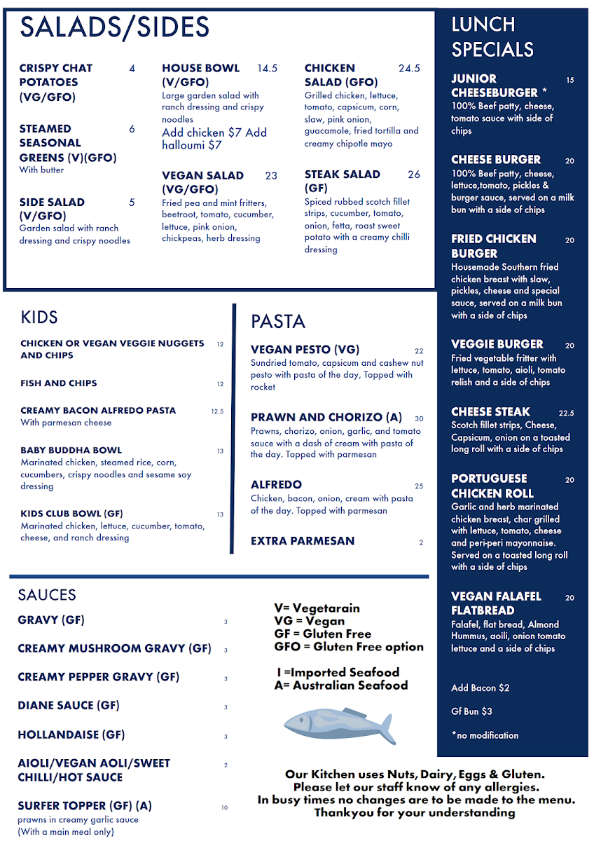 Menu, Hallidays Point Tavern