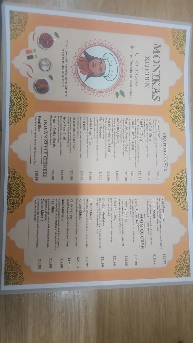 Menu, Monikas Kitchen