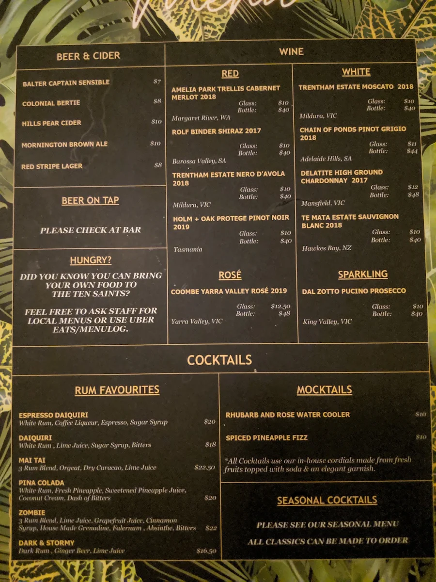 Menu, The Ten Saints