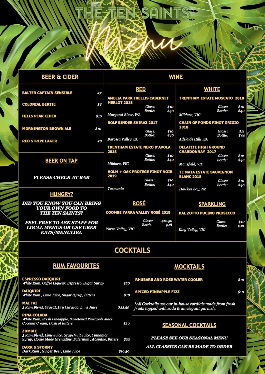 Menu, The Ten Saints