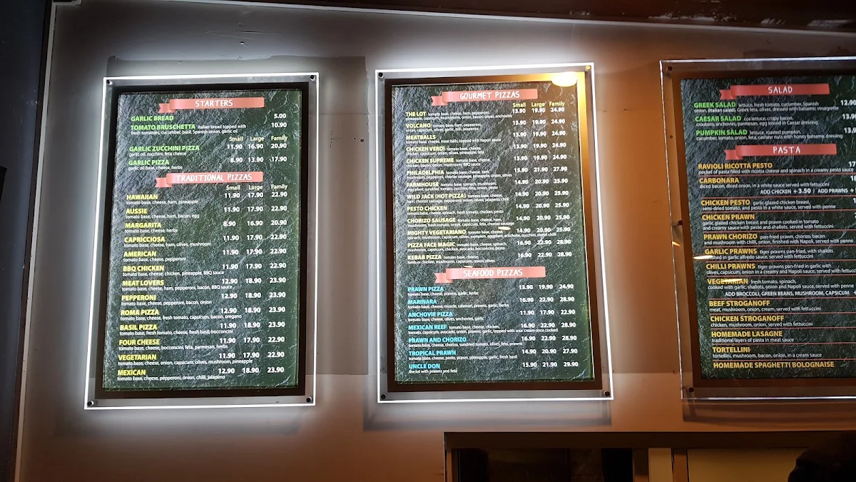 Menu, Pizza Face