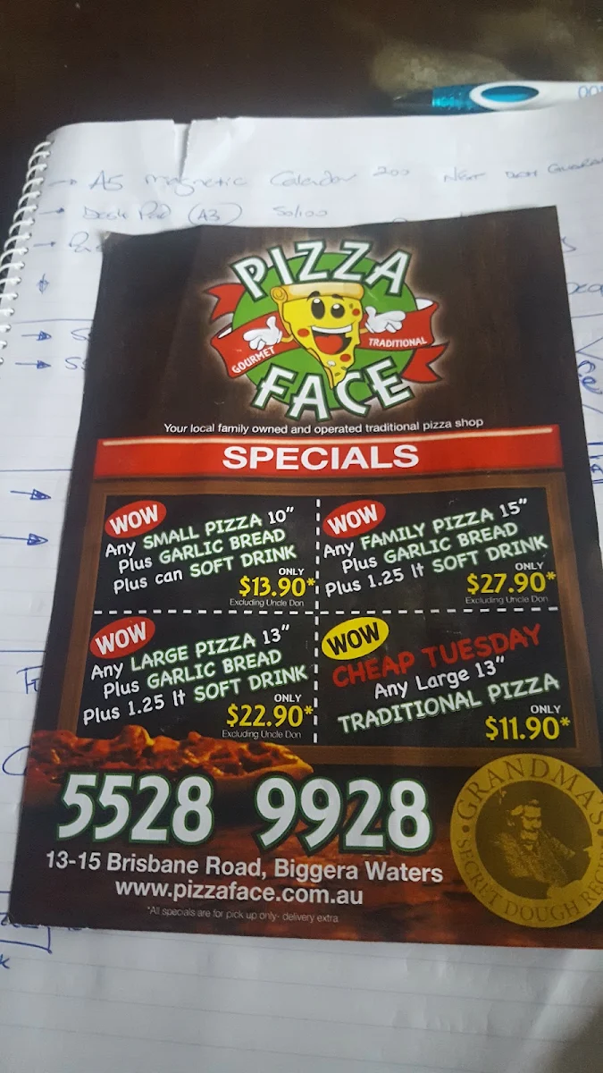Menu, Pizza Face