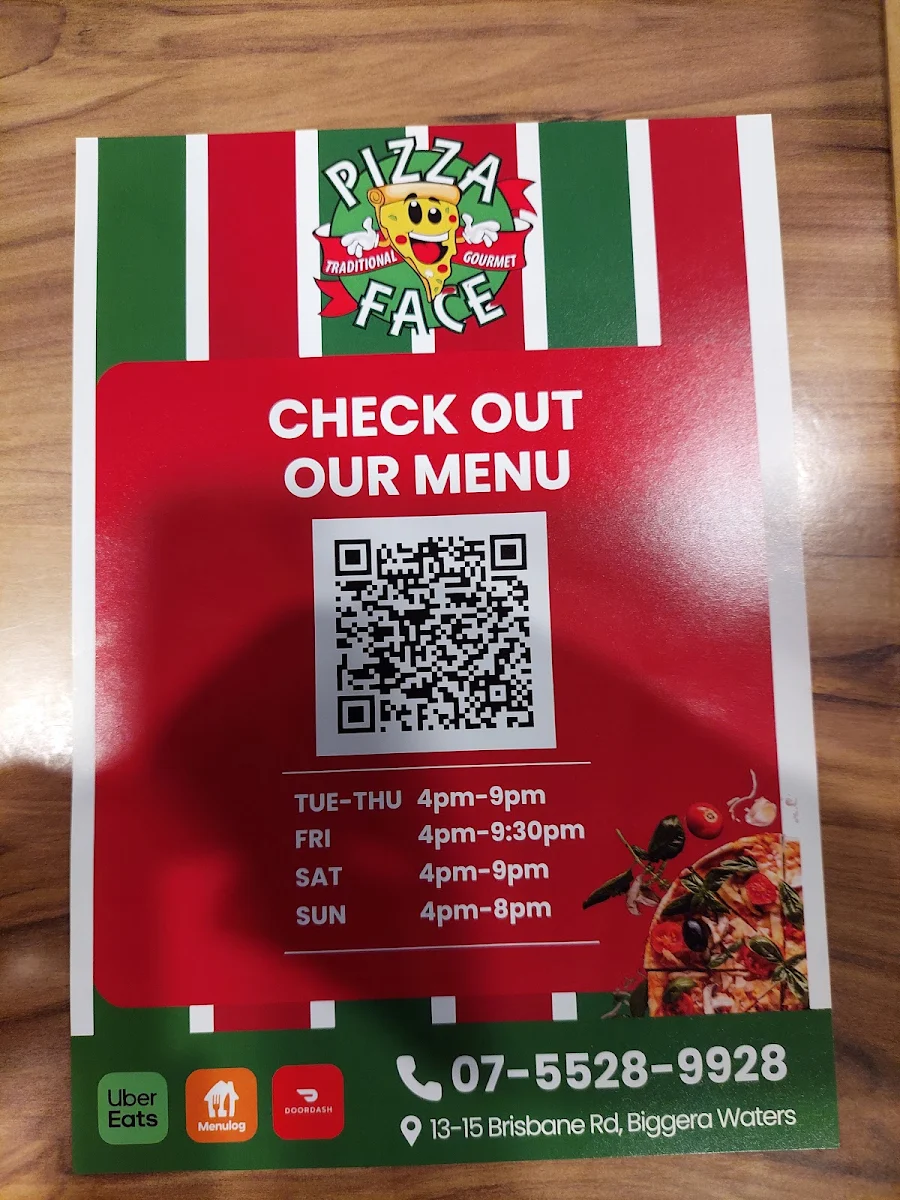 Menu, Pizza Face