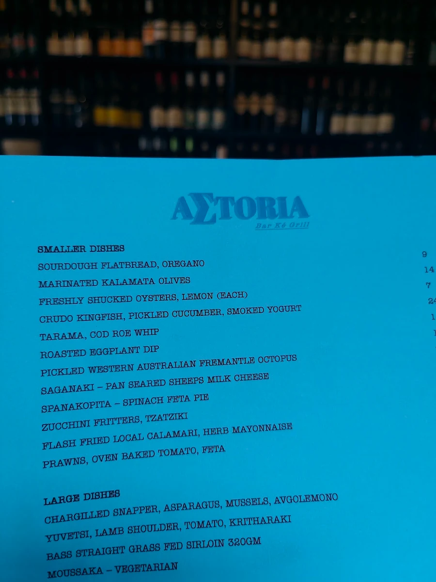 Menu, Astoria Bar Kè Grill
