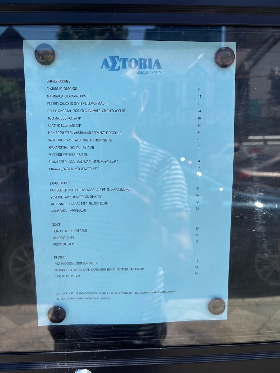 Menu, Astoria Bar Kè Grill