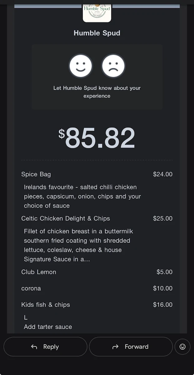 Menu, Humble Spud