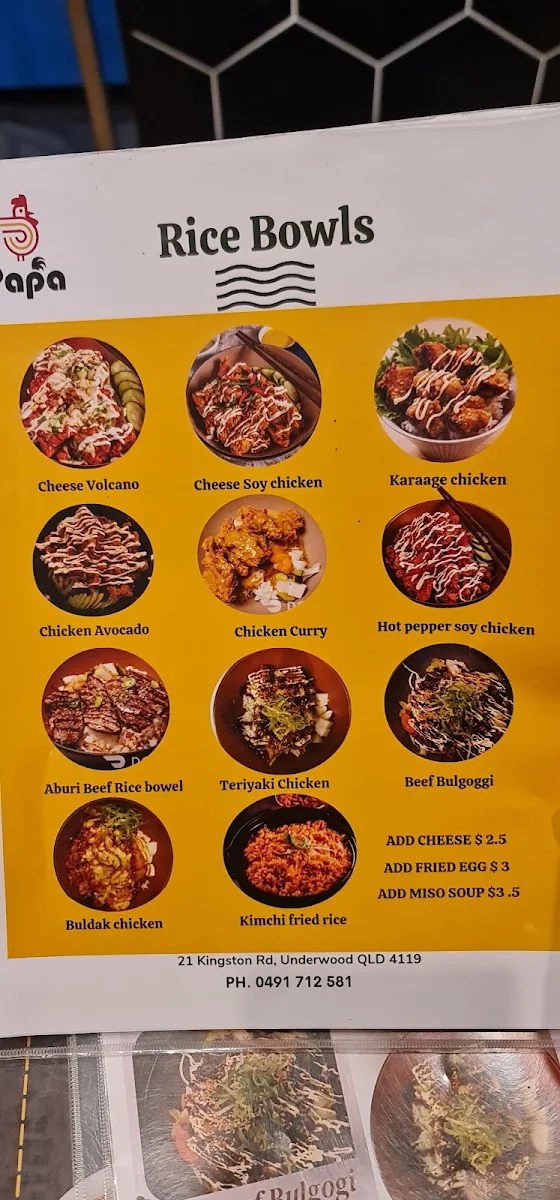 Menu, Papa Chicken