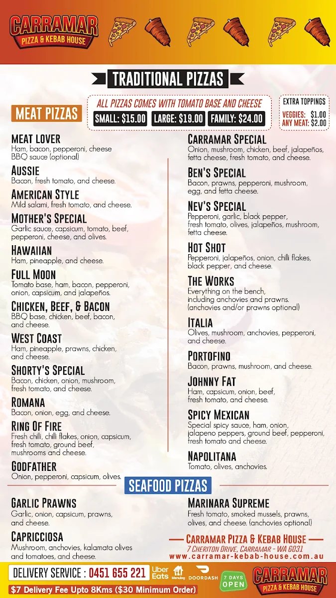Menu, Carramar Pizza and Kebab House