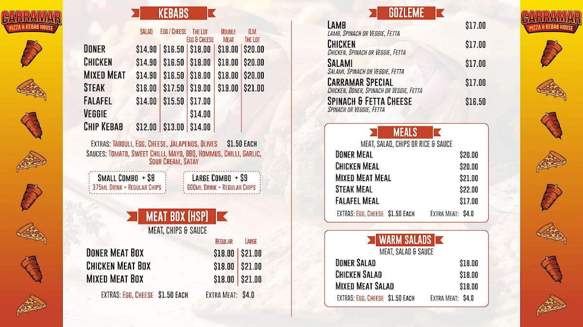 Menu, Carramar Pizza and Kebab House