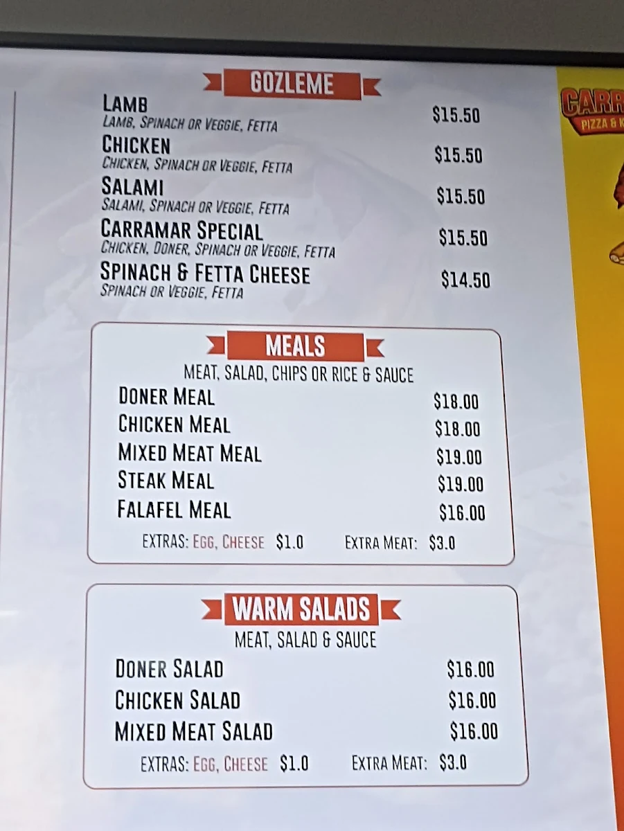 Menu, Carramar Pizza and Kebab House