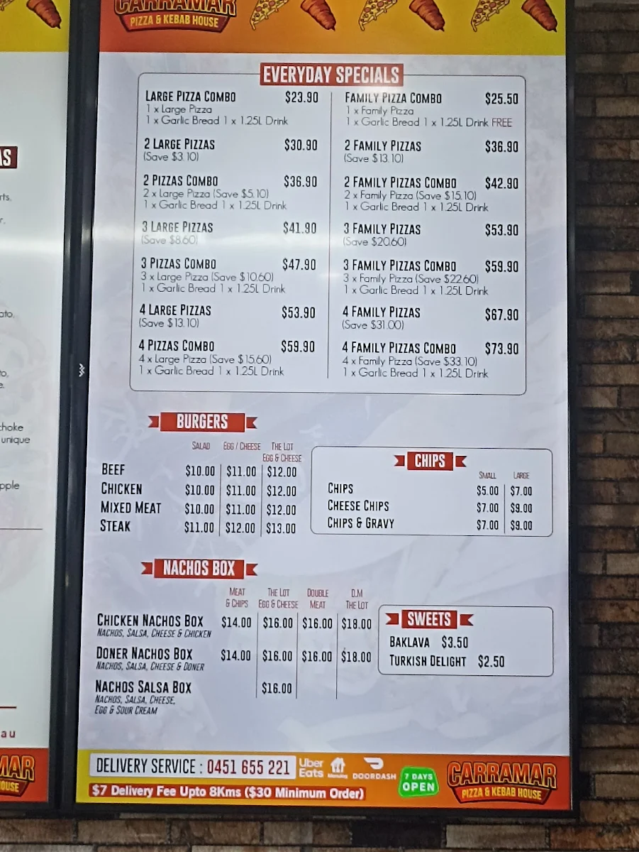 Menu, Carramar Pizza and Kebab House