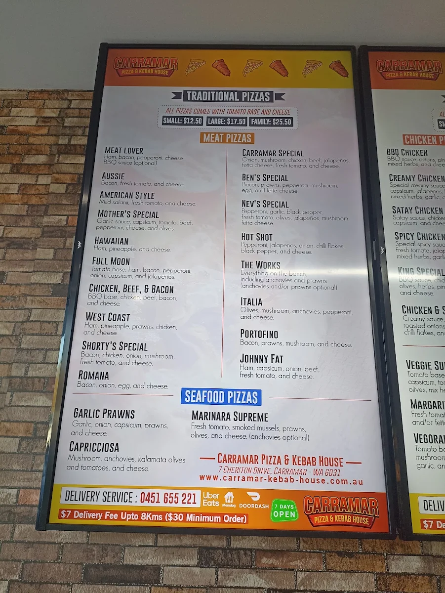 Menu, Carramar Pizza and Kebab House