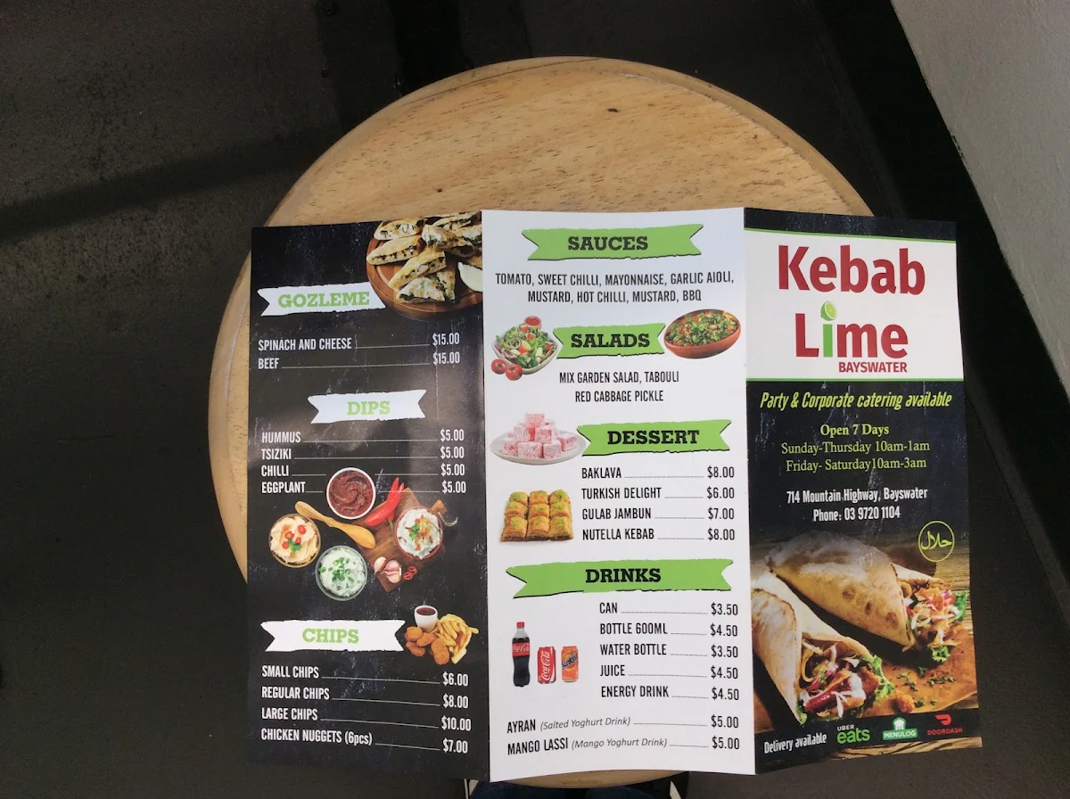 Menu, Kebab Lime - Kebabs & HSP