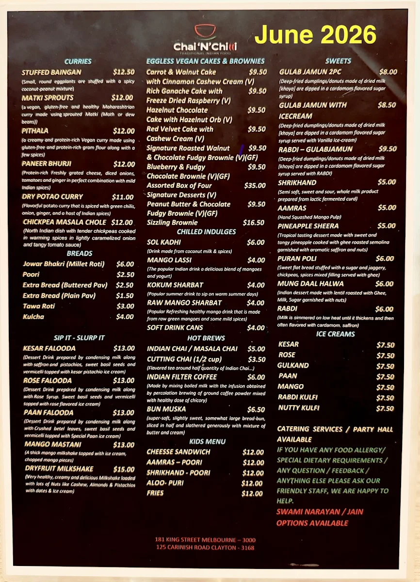 Menu, Chai 'N' Chilli