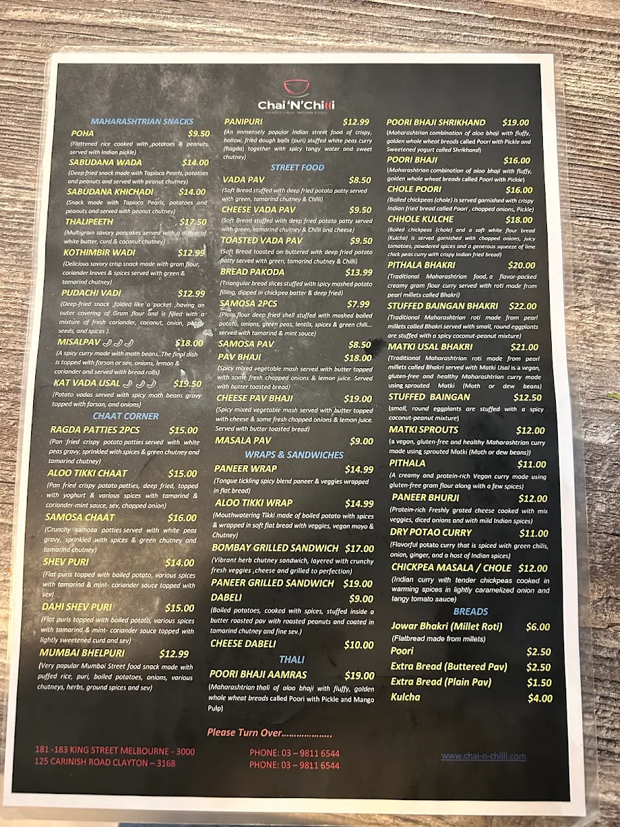 Menu, Chai 'N' Chilli