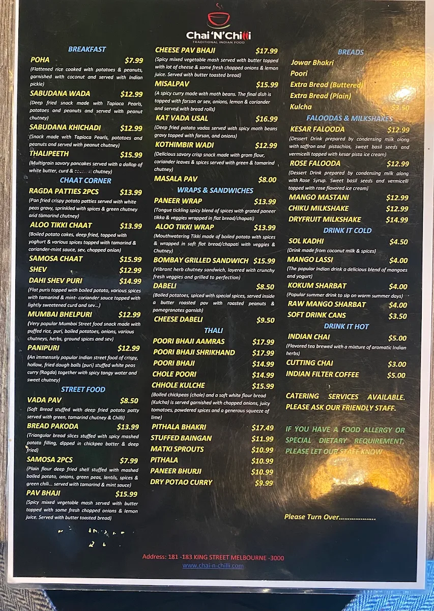 Menu, Chai 'N' Chilli