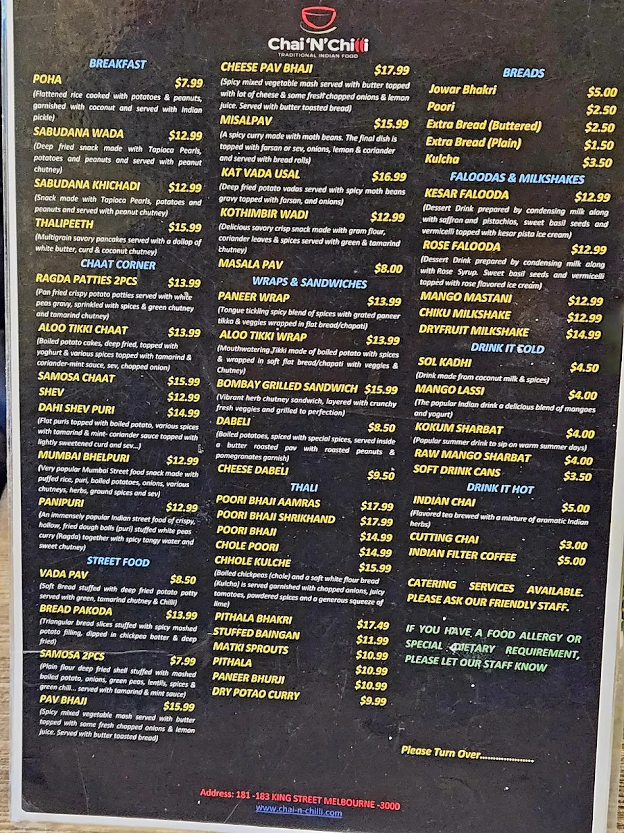 Menu, Chai 'N' Chilli