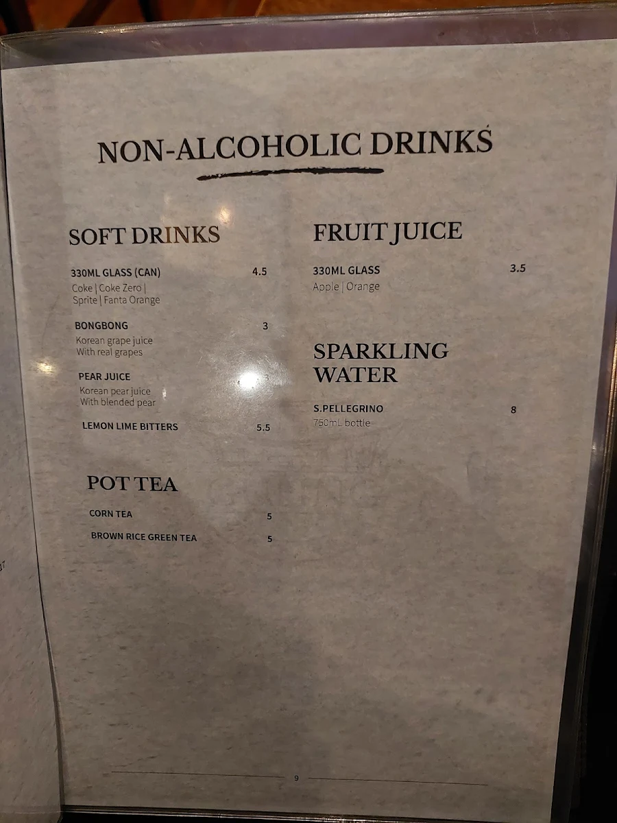 Menu, Guhng The Palace