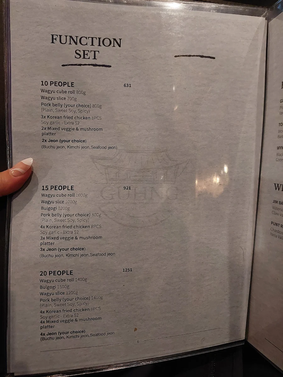 Menu, Guhng The Palace