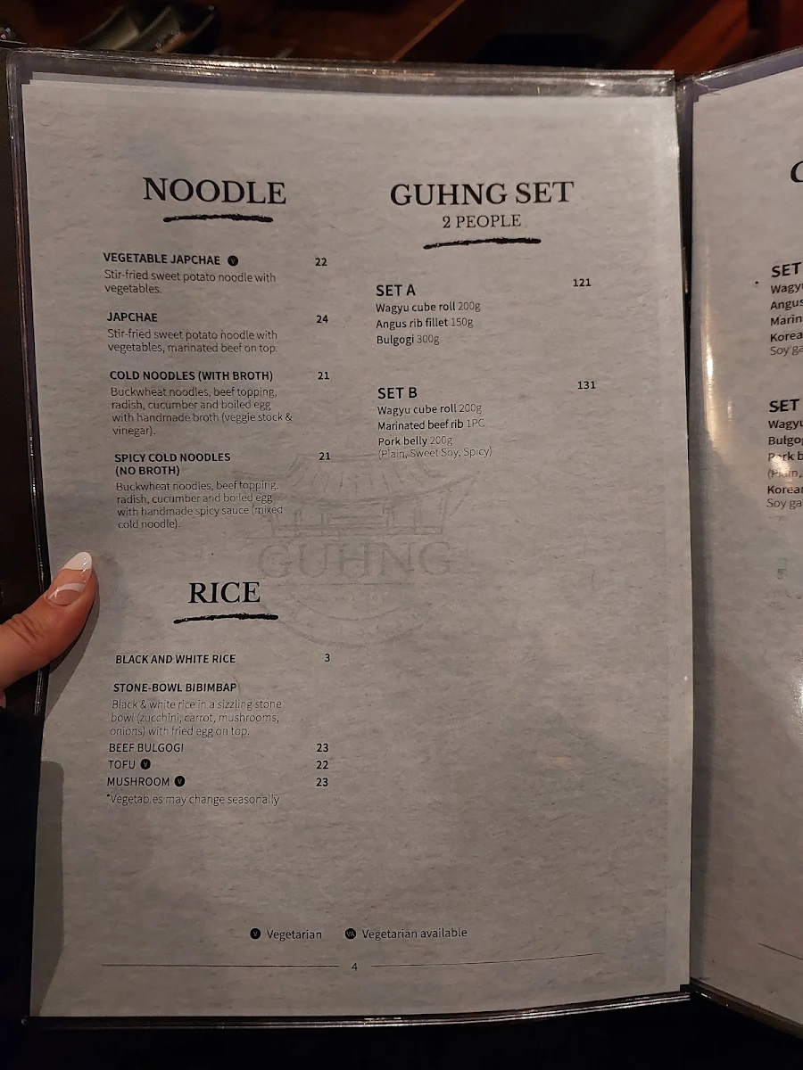Menu, Guhng The Palace